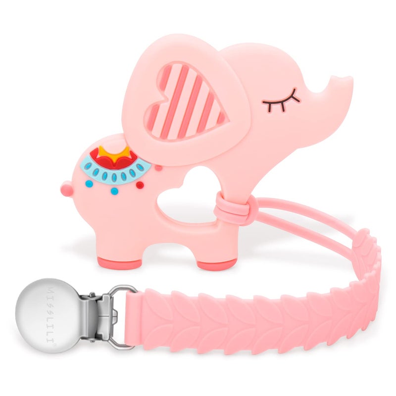 mislili Teething Toys for Babies 0-6 6-12 Months Baby Teethers with Clip Silicone Baby Teether Toys for Boys and Girls Infant Teething Relief for Teething Elephant Shape, Pink - Image 1